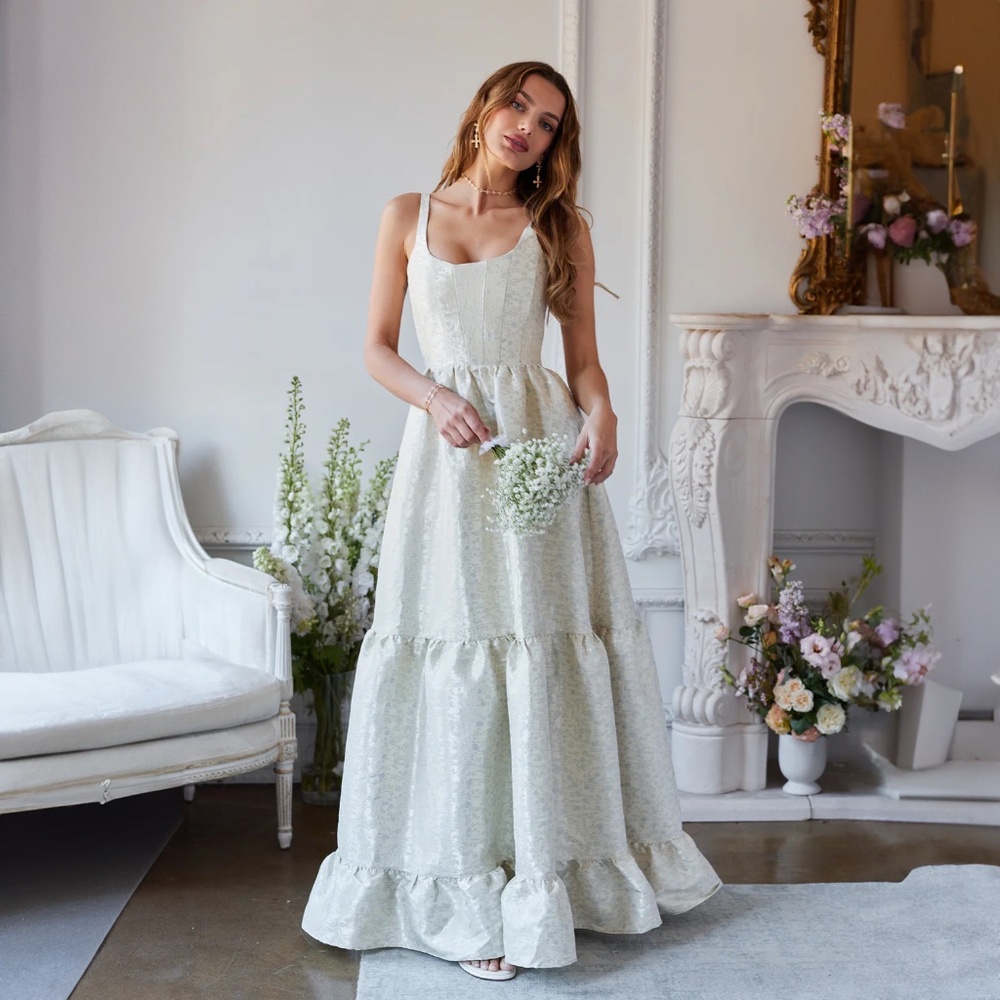 The Avery Dress in Light Blue Duchess